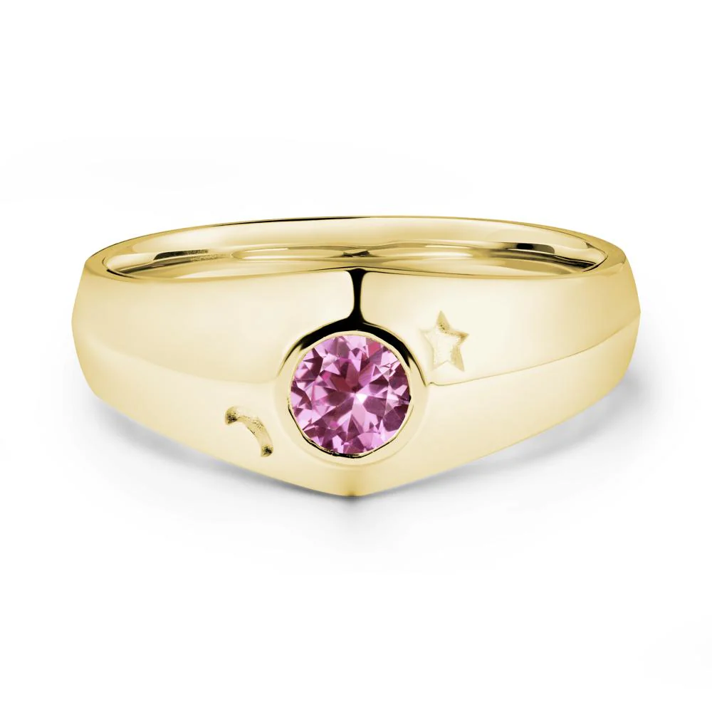 Bezel Setting Round Pink Sapphire Man Ring - Image 7