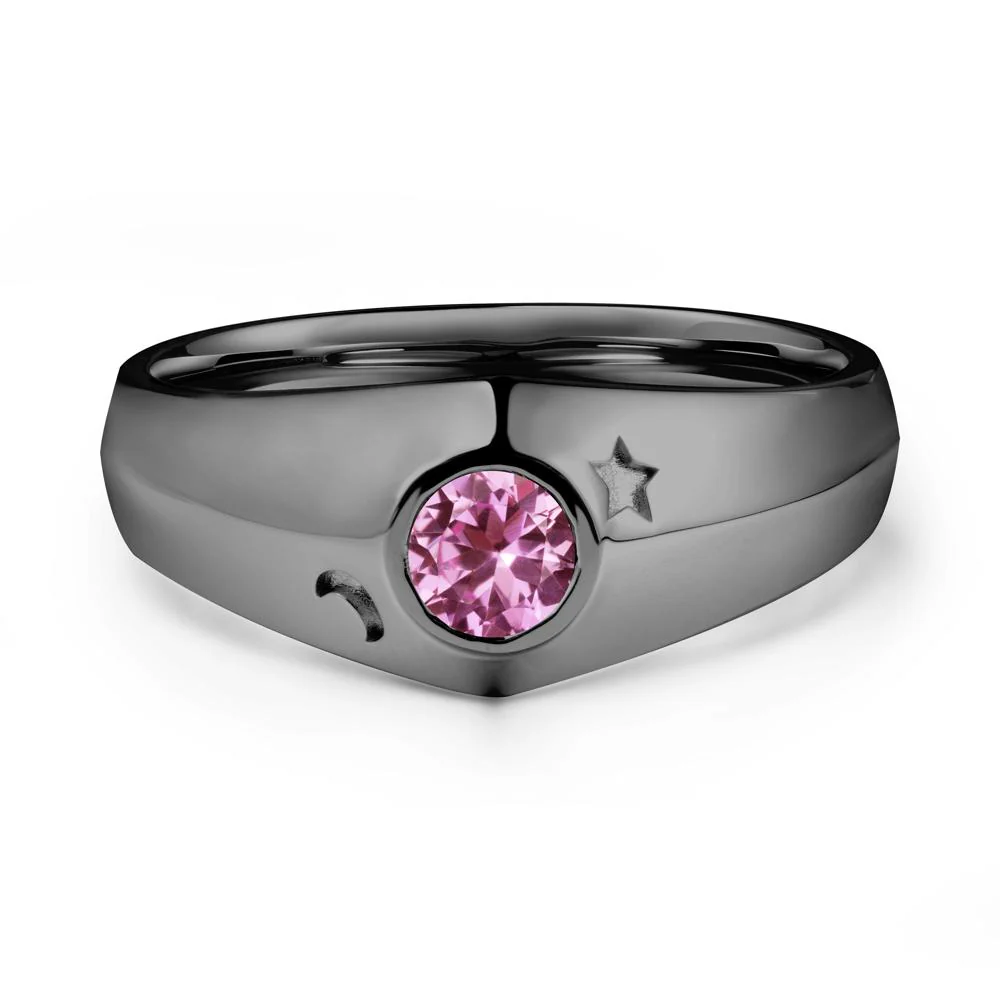 Bezel Setting Round Pink Sapphire Man Ring - Image 8