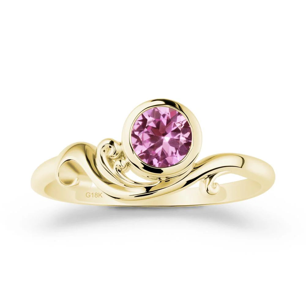 Bezel Setting Round Pink Sapphire Wave Ring - Image 7