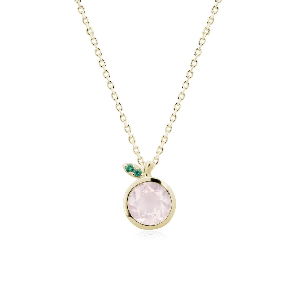Bezel Setting Round Rose Quartz and Emerald Fruit Necklace - Image 4