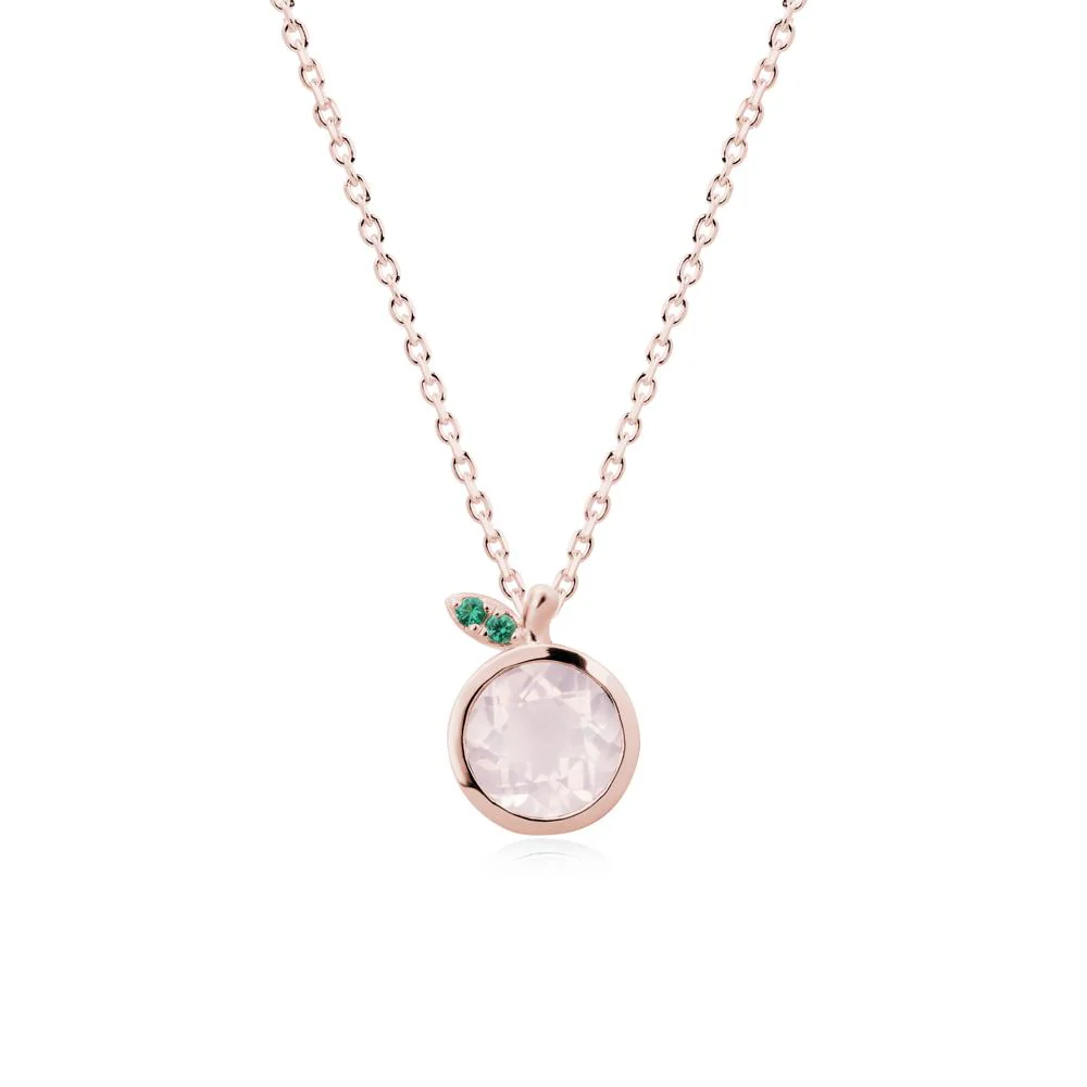 Bezel Setting Round Rose Quartz and Emerald Fruit Necklace - Image 5