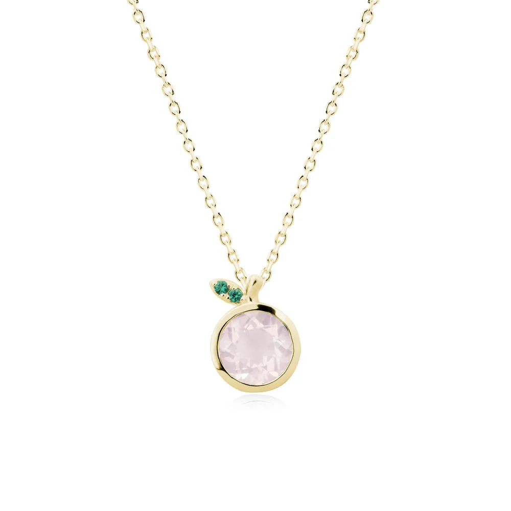 Bezel Setting Round Rose Quartz and Emerald Fruit Necklace - Image 7