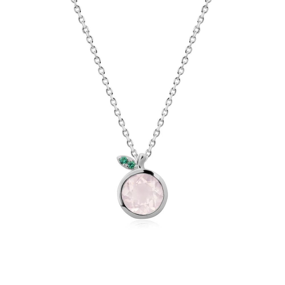 Bezel Setting Round Rose Quartz and Emerald Fruit Necklace - Image 8