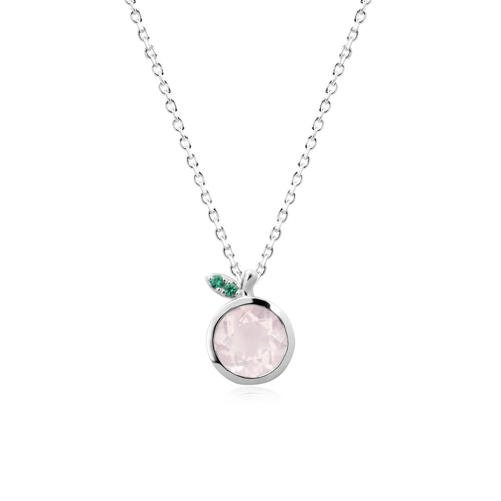 Bezel Setting Round Rose Quartz and Emerald Fruit Necklace - Image 9