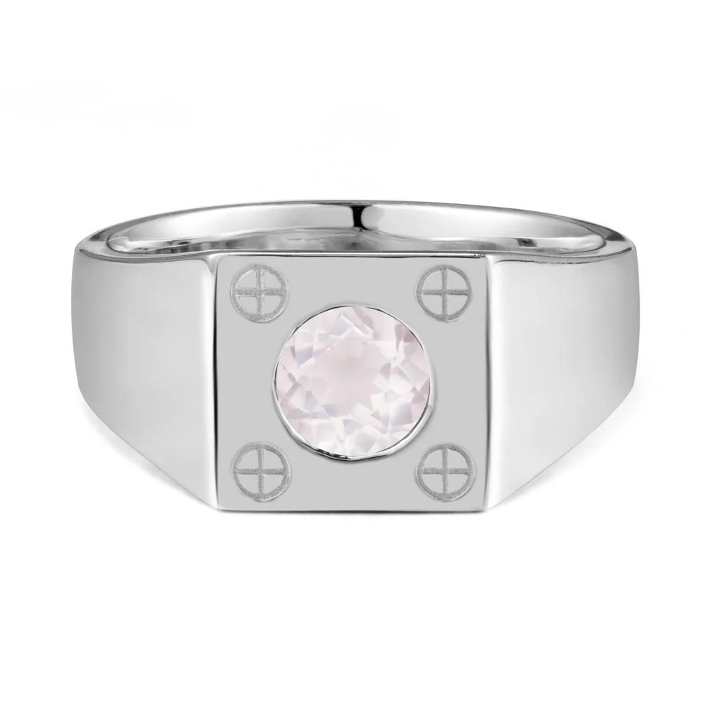 Bezel Setting Round Rose Quartz Ring for Men - Image 3