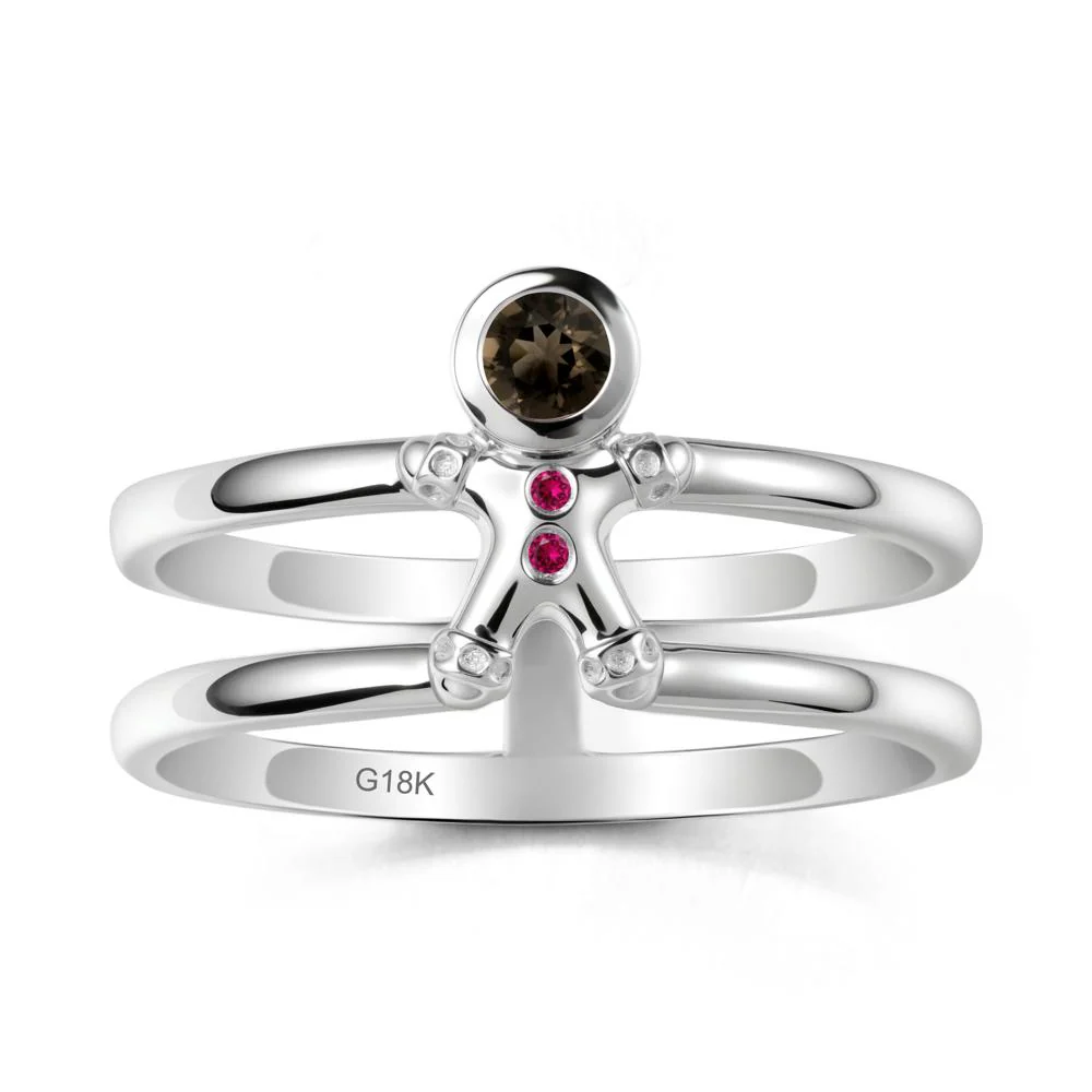 Double Band Round Smoky Quartz and Ruby Ring - Image 5