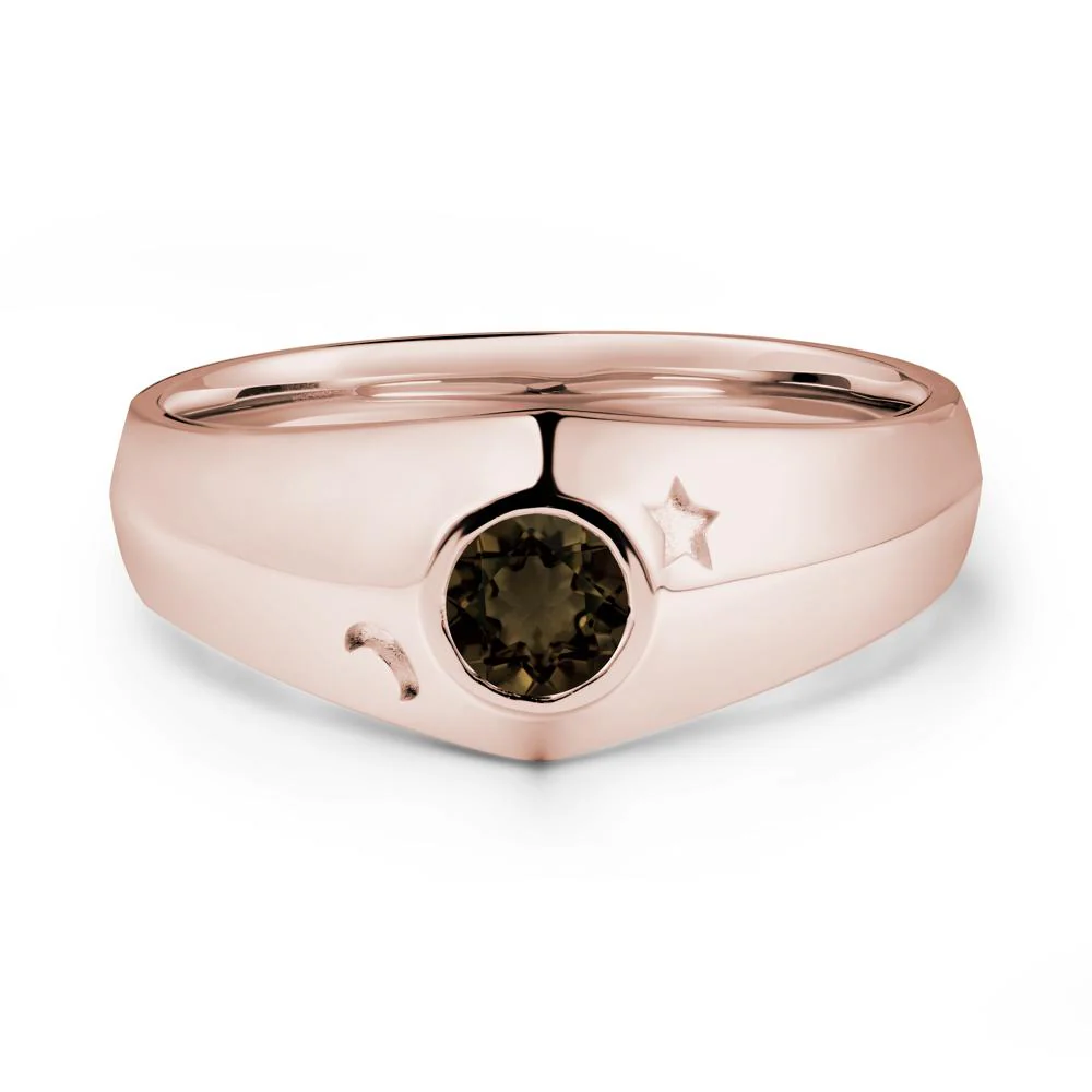 Bezel Setting Round Smoky Quartz Man Ring
