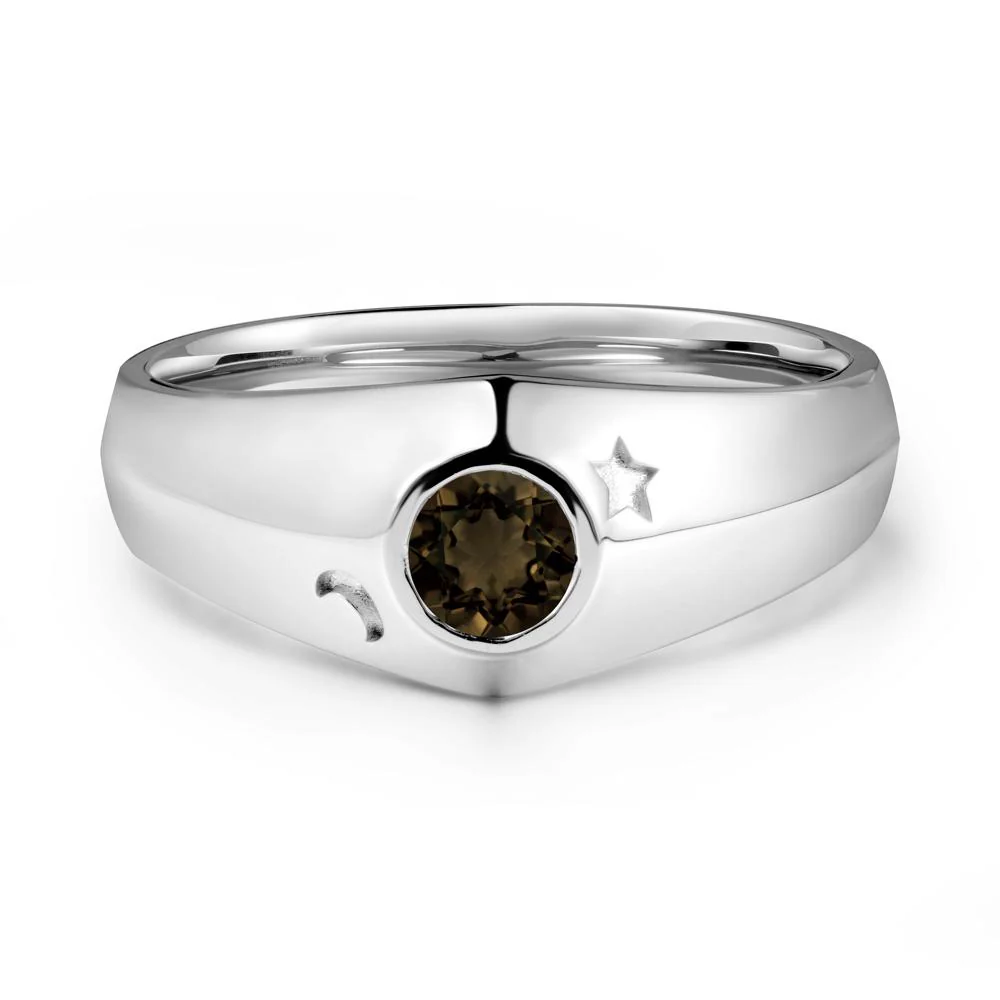 Bezel Setting Round Smoky Quartz Man Ring - Image 5