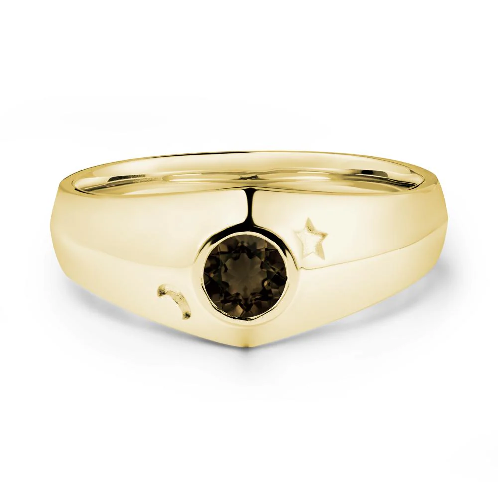 Bezel Setting Round Smoky Quartz Man Ring - Image 6
