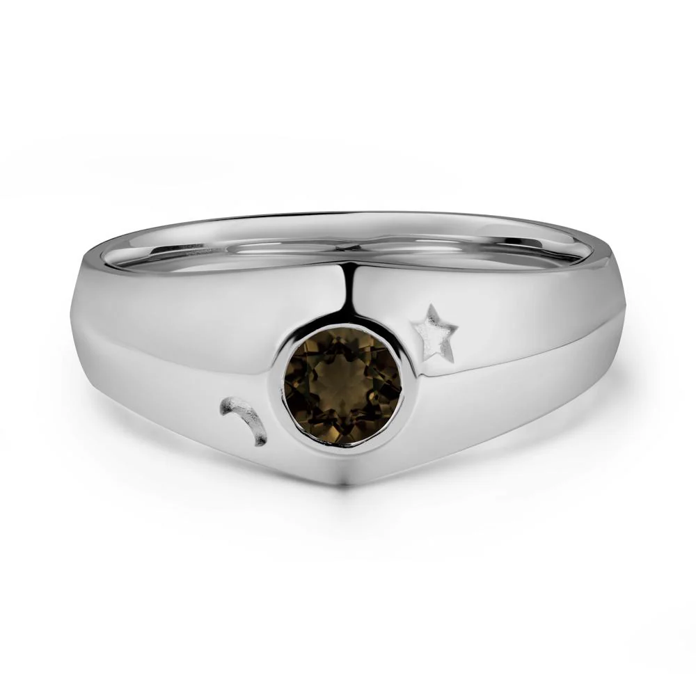 Bezel Setting Round Smoky Quartz Man Ring - Image 8