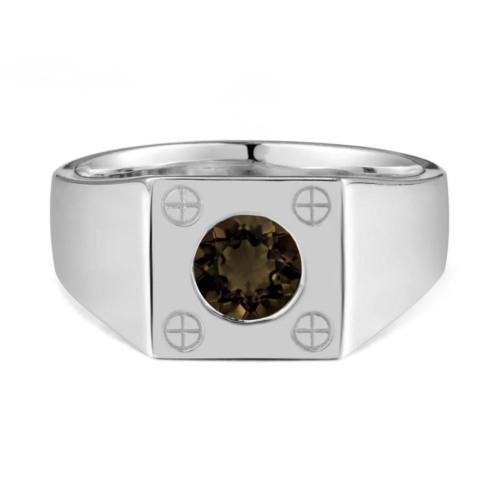 Bezel Setting Round Smoky Quartz Ring for Men - Image 3