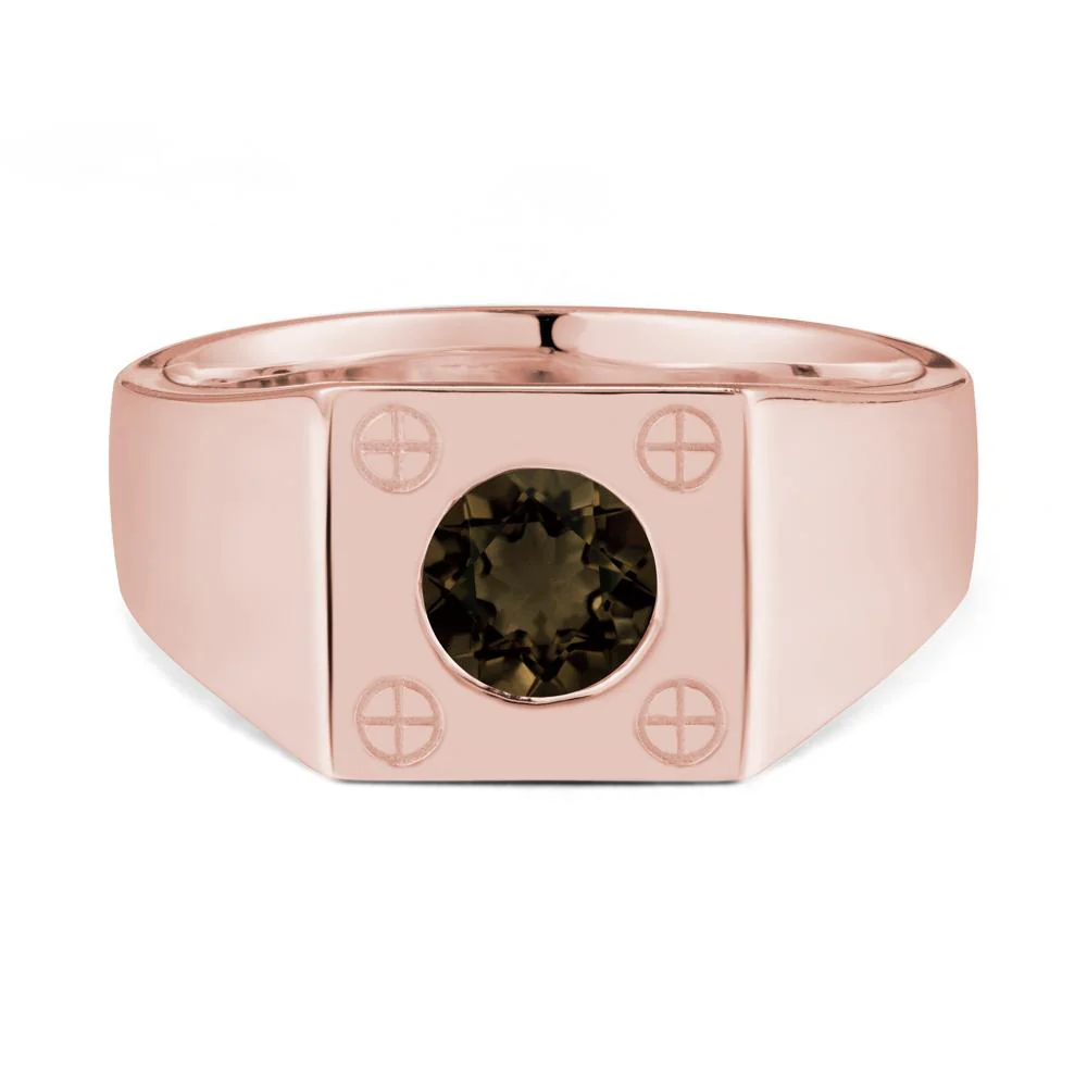 Bezel Setting Round Smoky Quartz Ring for Men - Image 4