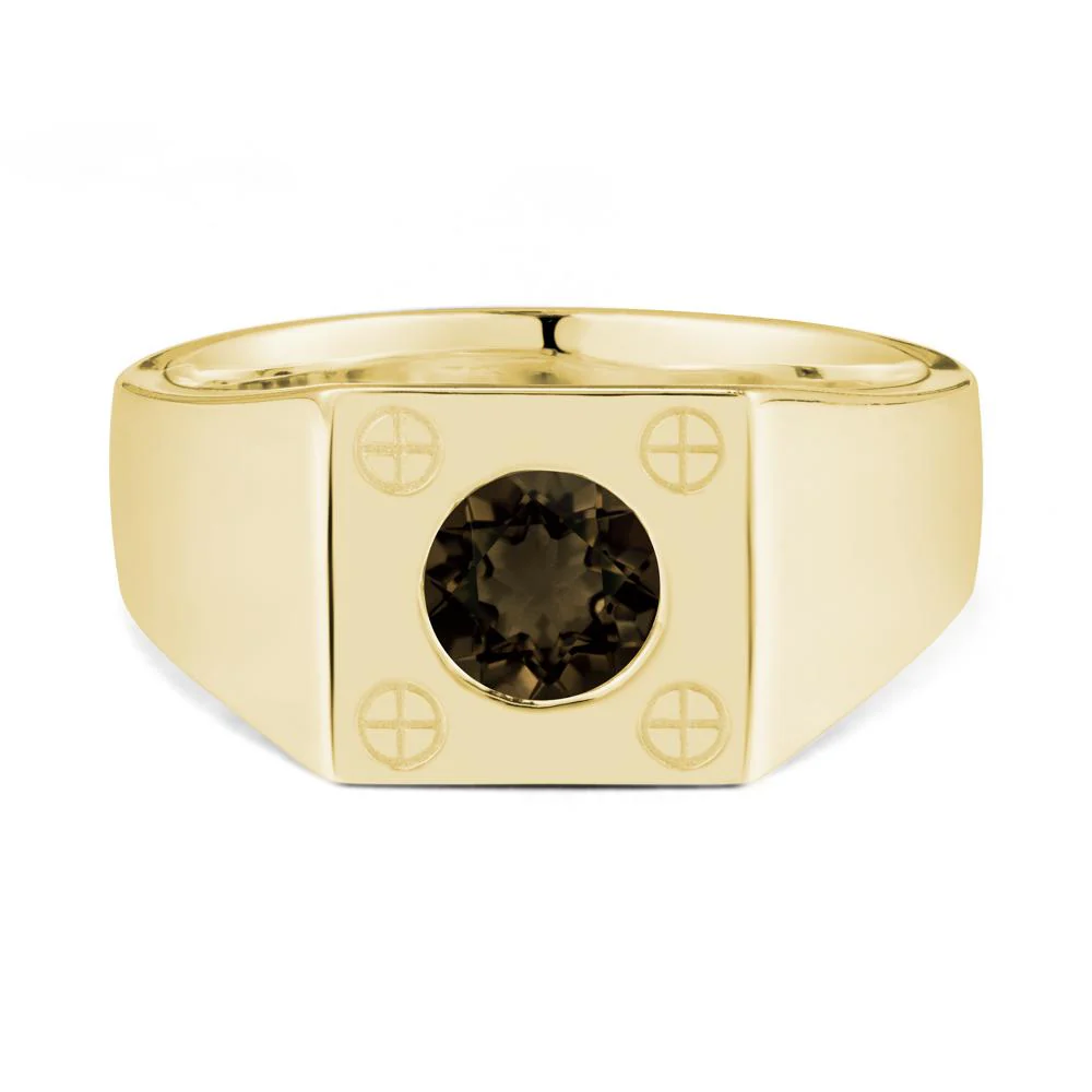 Bezel Setting Round Smoky Quartz Ring for Men - Image 6