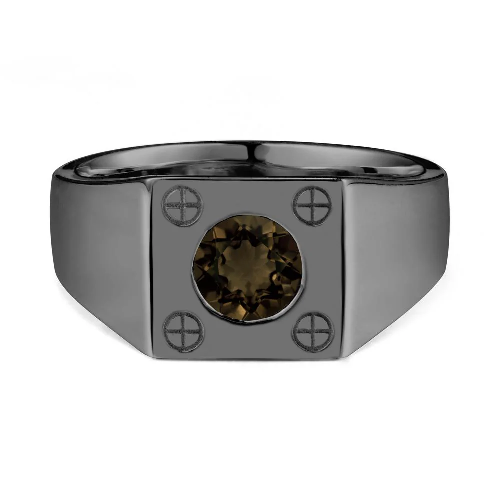 Bezel Setting Round Smoky Quartz Ring for Men - Image 7