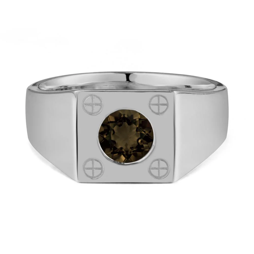 Bezel Setting Round Smoky Quartz Ring for Men - Image 8
