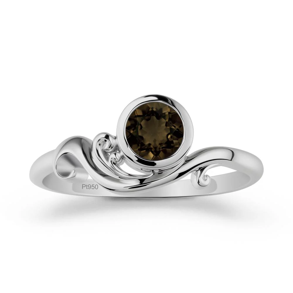 Bezel Setting Round Smoky Quartz Wave Ring - Image 8