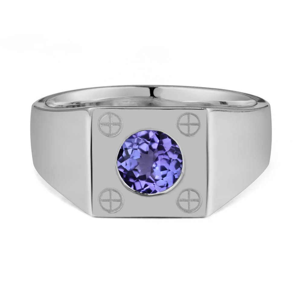 Bezel Setting Round Tanzanite Ring for Men