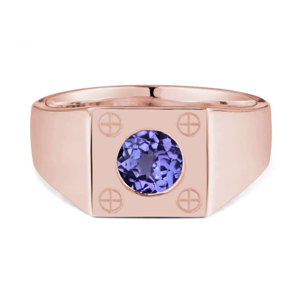 Bezel Setting Round Tanzanite Ring for Men - Image 5