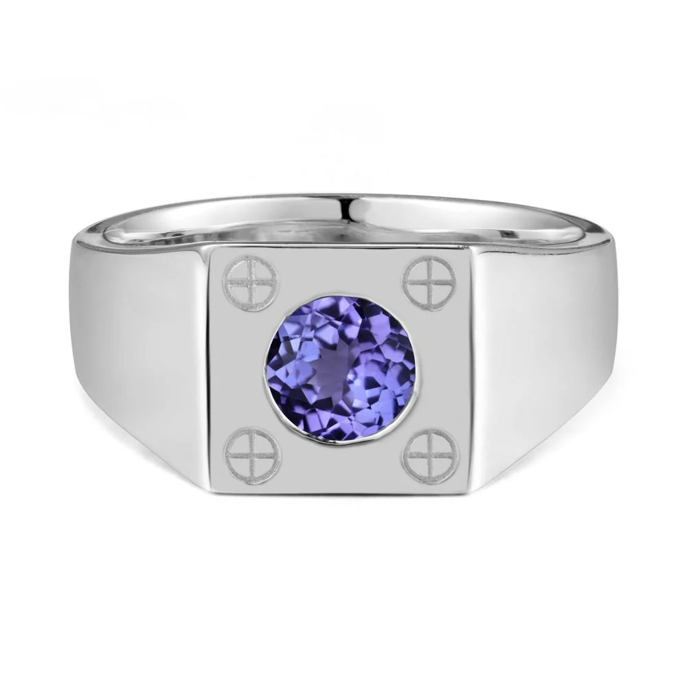 Bezel Setting Round Tanzanite Ring for Men - Image 6