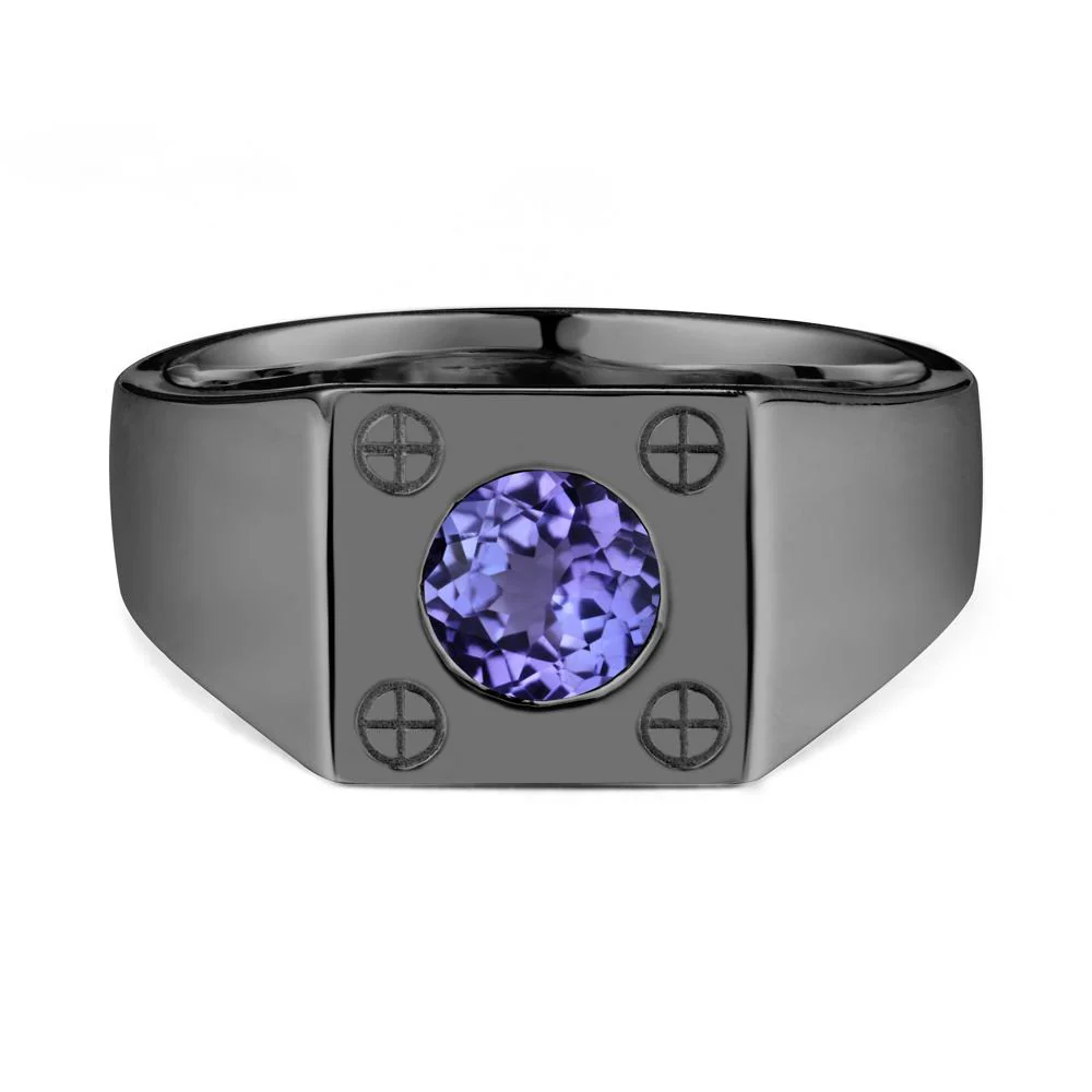 Bezel Setting Round Tanzanite Ring for Men - Image 8