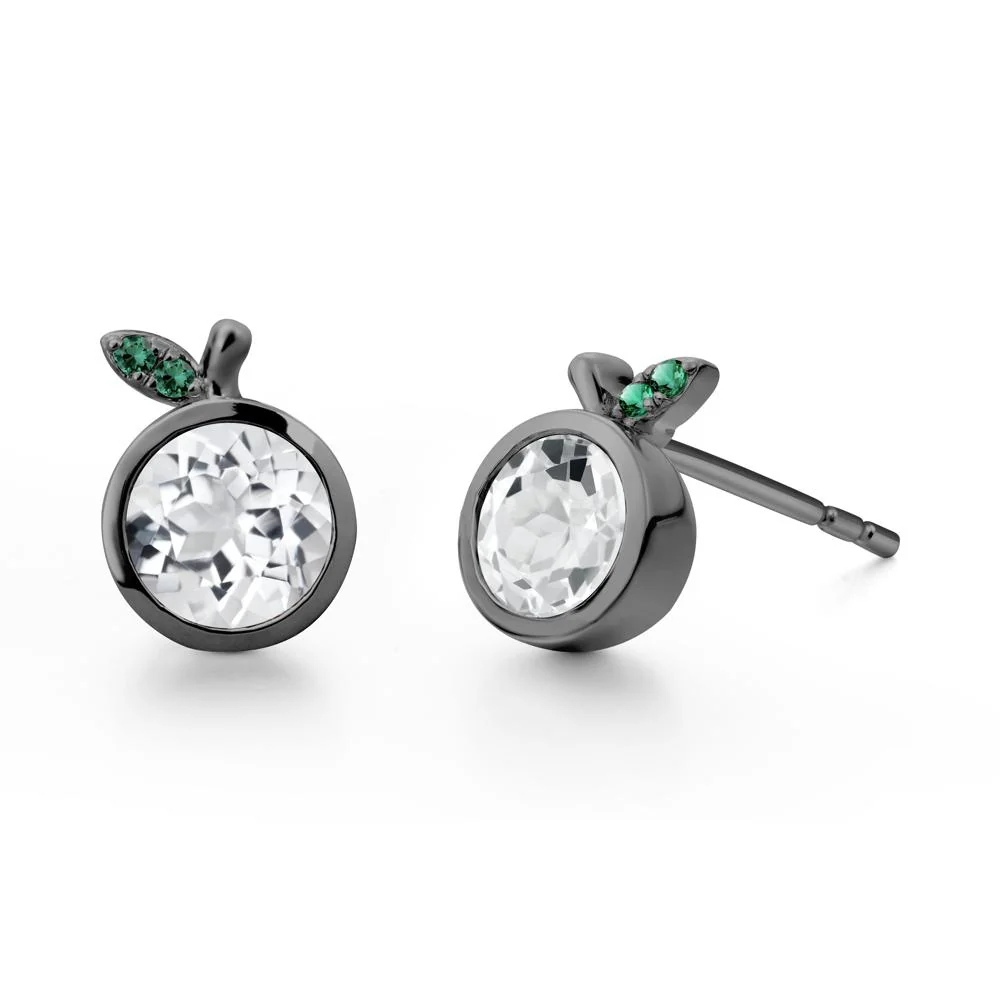 Bezel Setting Round White Topaz and Emerald Fruit Earrings - Image 9