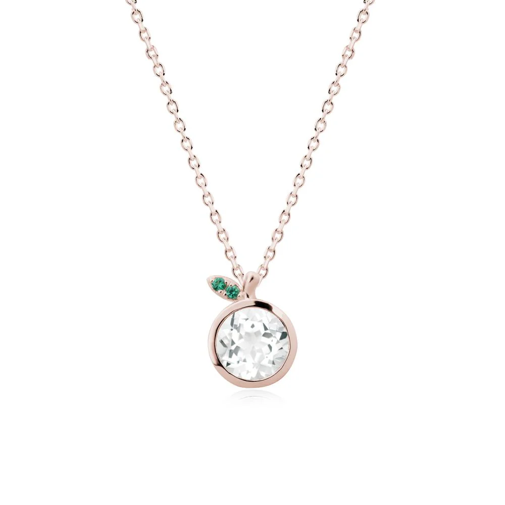 Bezel Setting Round White Topaz and Emerald Fruit Necklace