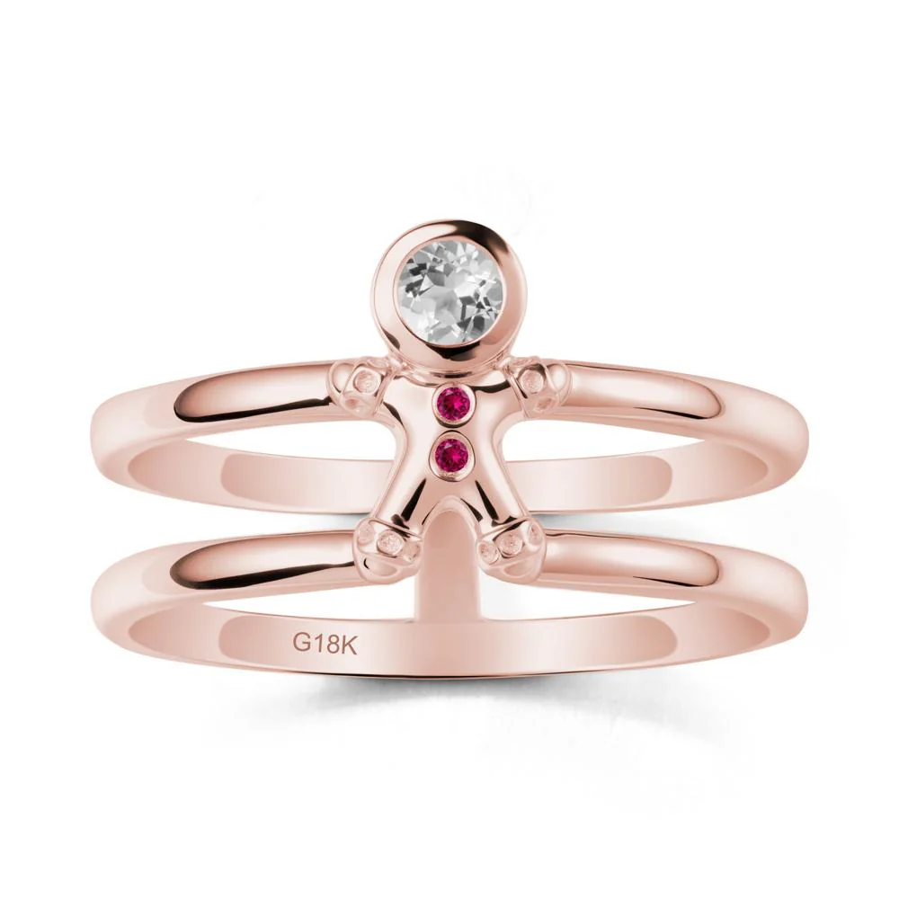Christmas White Topaz and Ruby Ring-Gingerbread Man - Image 5