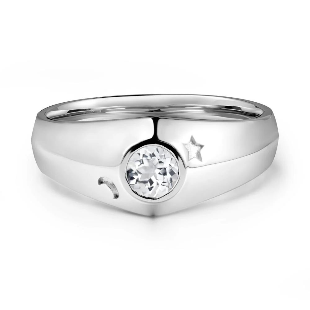 Bezel Setting Round White Topaz Man Ring - Image 3