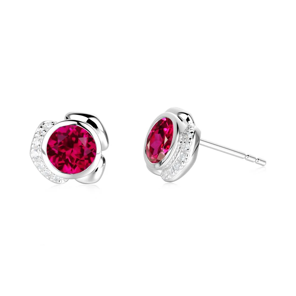 Bezel Setting Ruby Stud Earrings