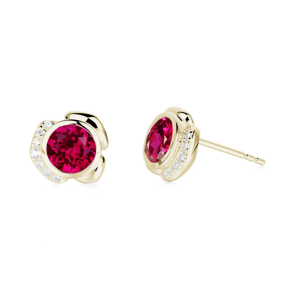 Bezel Setting Ruby Stud Earrings - Image 3