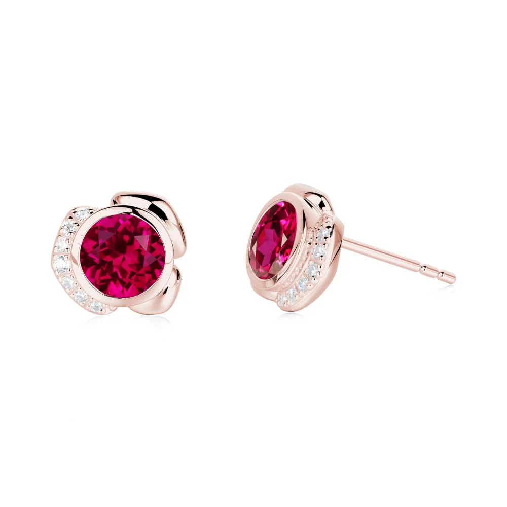 Bezel Setting Ruby Stud Earrings - Image 6