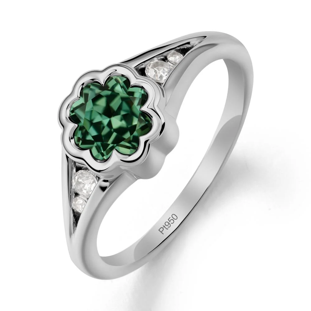Bezel Setting Split Band Green Sapphire Ring