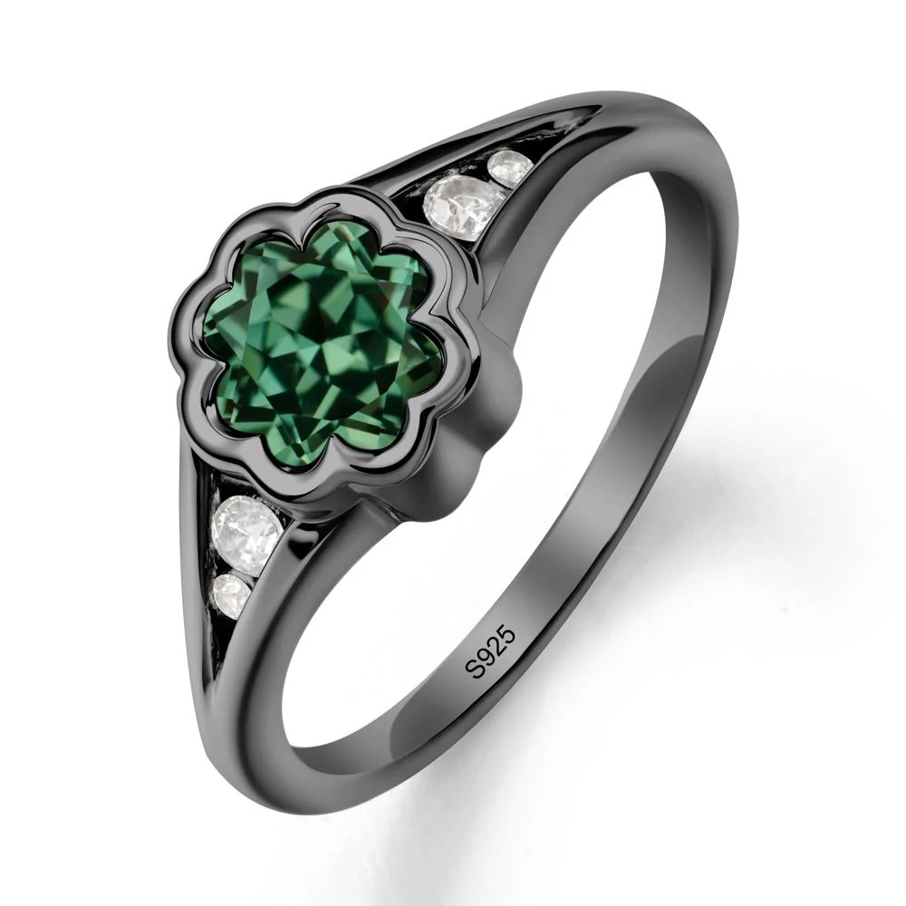 Bezel Setting Split Band Green Sapphire Ring - Image 8