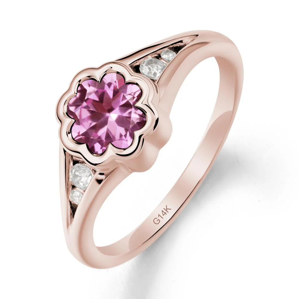 Bezel Setting Split Band Pink Sapphire Ring - Image 2