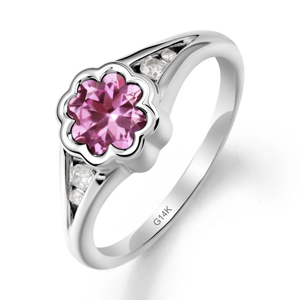 Bezel Setting Split Band Pink Sapphire Ring - Image 3
