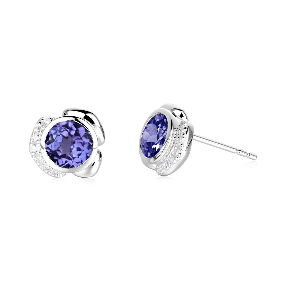 Bezel Setting Tanzanite Stud Earrings