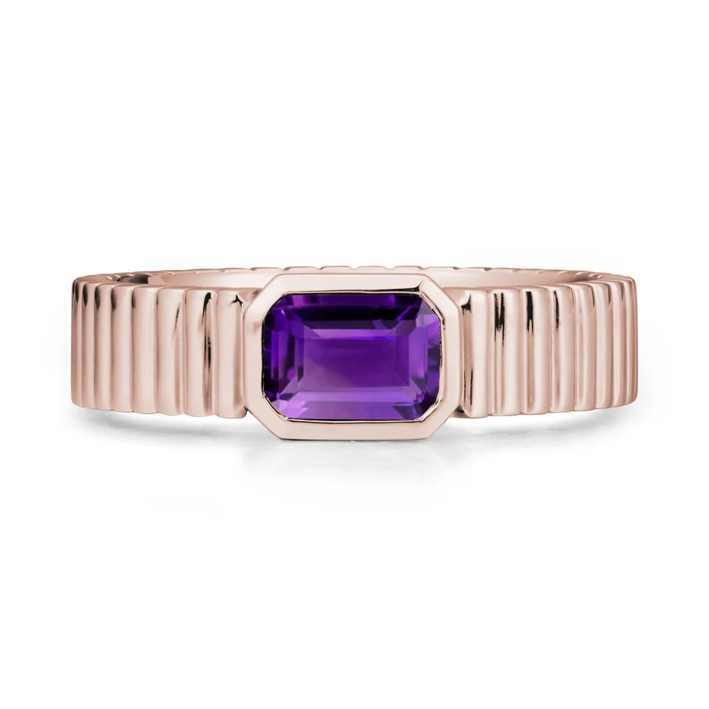 Bezel Settting Amethyst Ring with Ribbed Band - Image 2