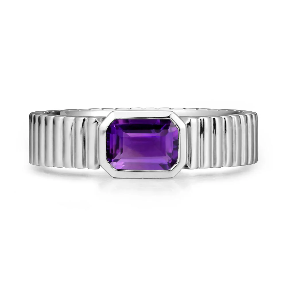 Bezel Settting Amethyst Ring with Ribbed Band - Image 6