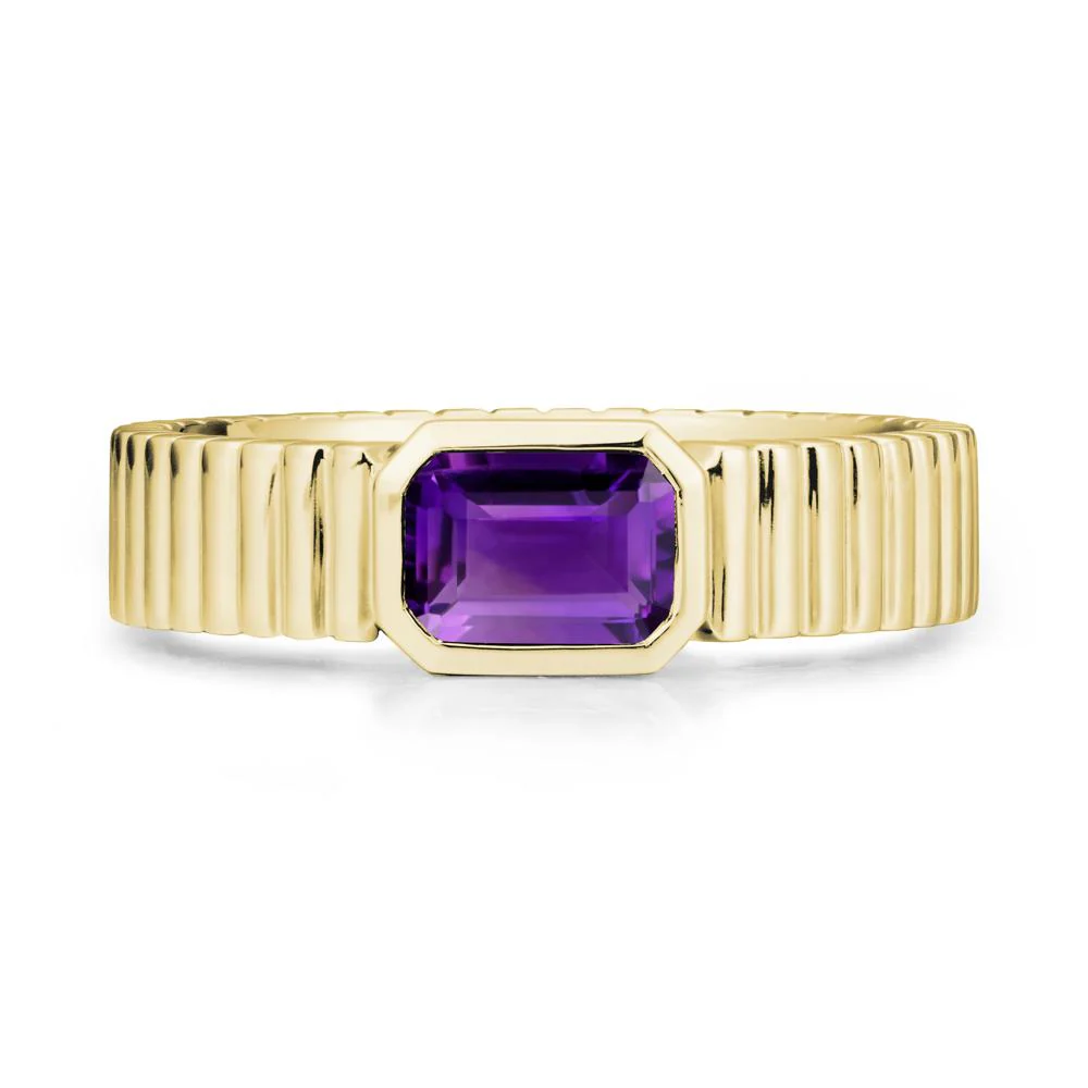 Bezel Settting Amethyst Ring with Ribbed Band - Image 7