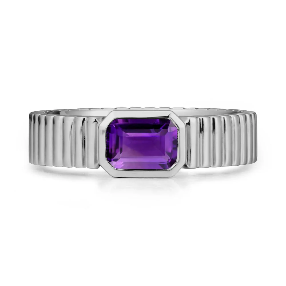Bezel Settting Amethyst Ring with Ribbed Band - Image 8