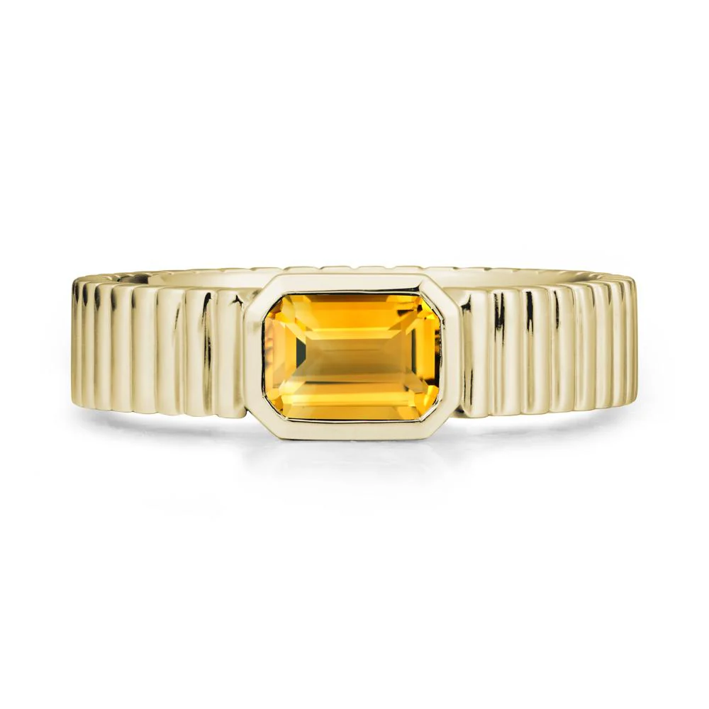 Men Wide Ribbed Band Citrine Ring - Image 4