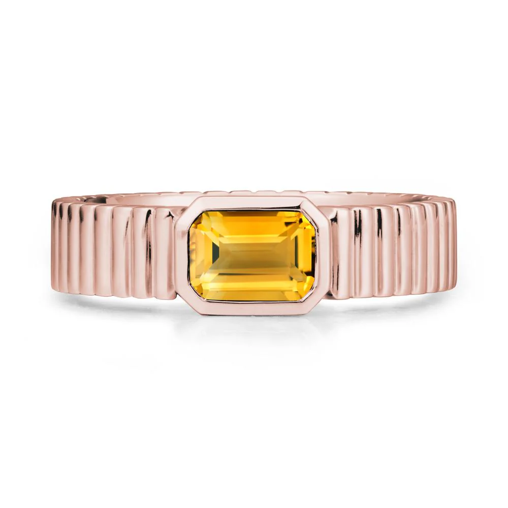 Men Wide Ribbed Band Citrine Ring - Image 5