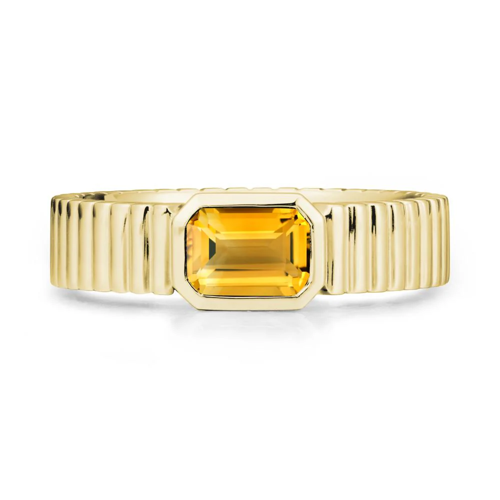 Men Wide Ribbed Band Citrine Ring - Image 7