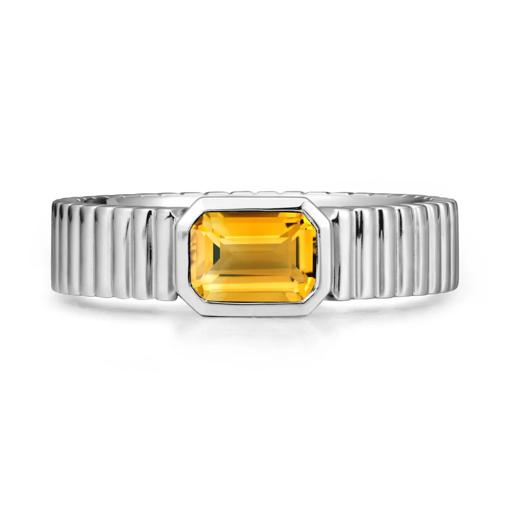 Men Wide Ribbed Band Citrine Ring - Image 9
