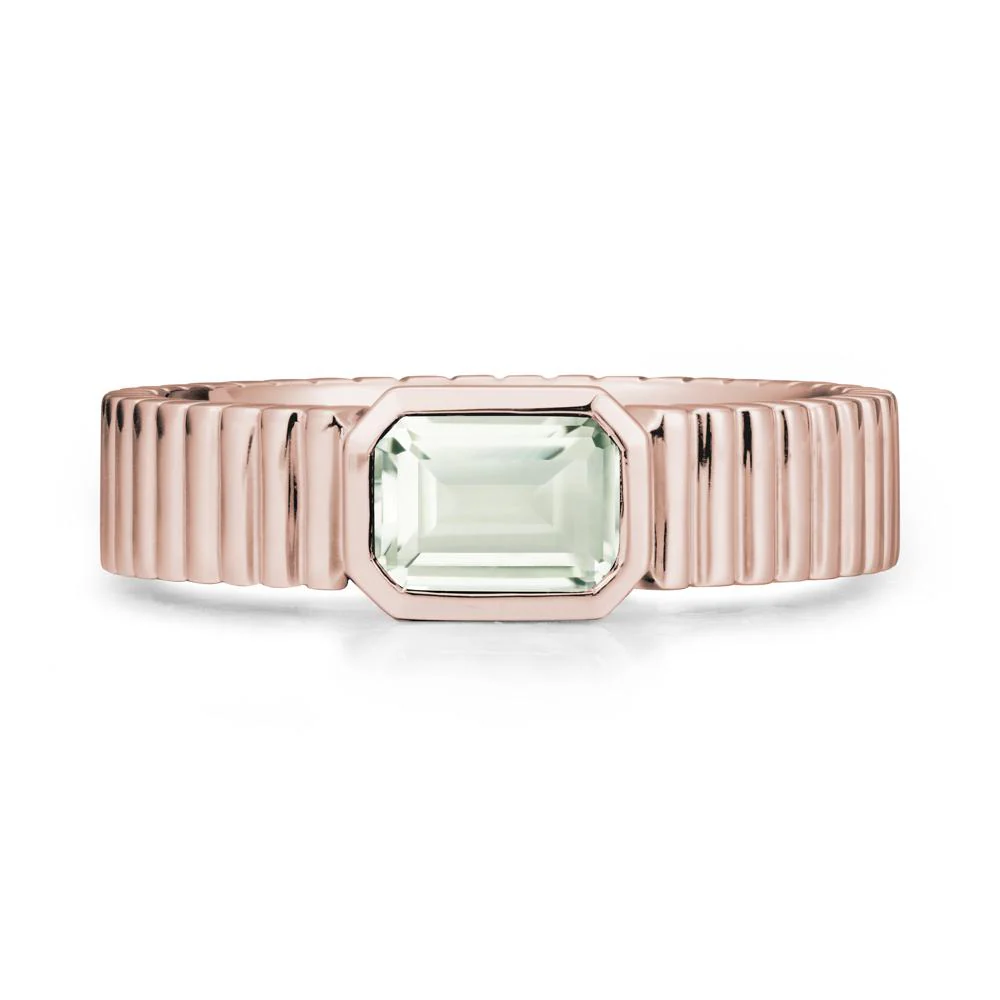 Men Wide Ribbed Band Green Amethyst Ring - Image 2