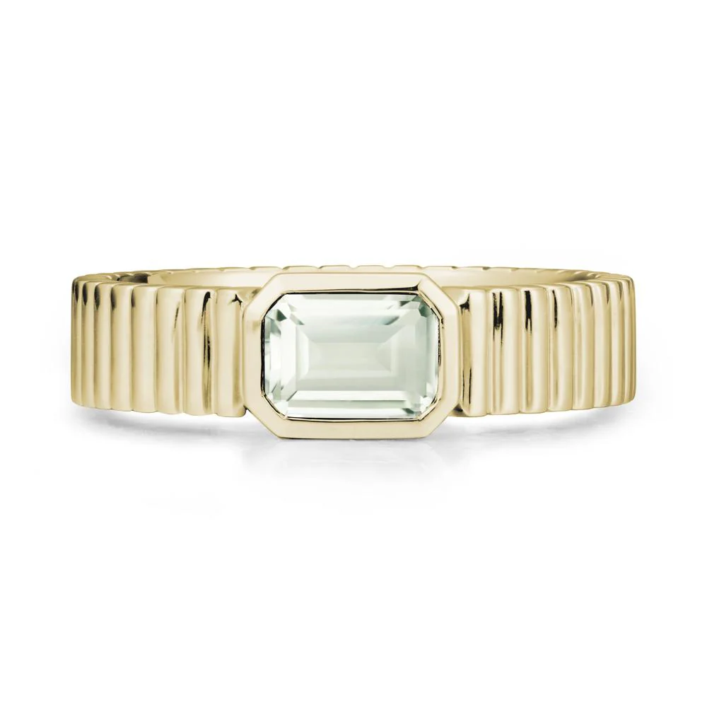 Men Wide Ribbed Band Green Amethyst Ring - Image 4