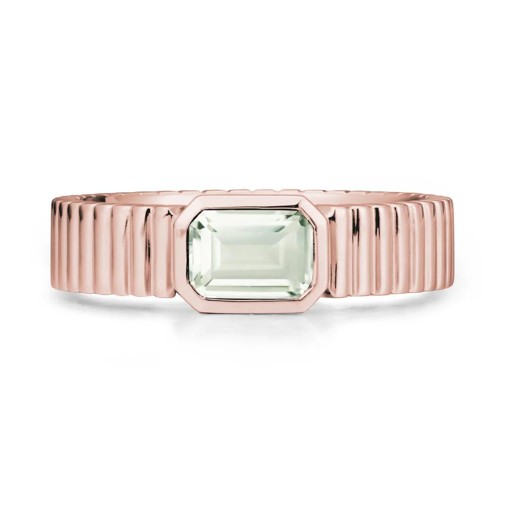 Men Wide Ribbed Band Green Amethyst Ring - Image 5