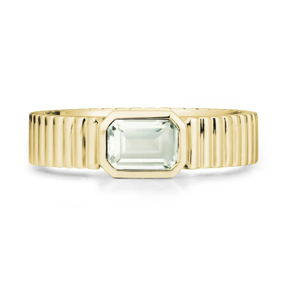 Men Wide Ribbed Band Green Amethyst Ring - Image 7