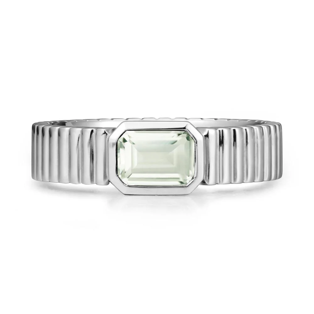 Men Wide Ribbed Band Green Amethyst Ring - Image 9