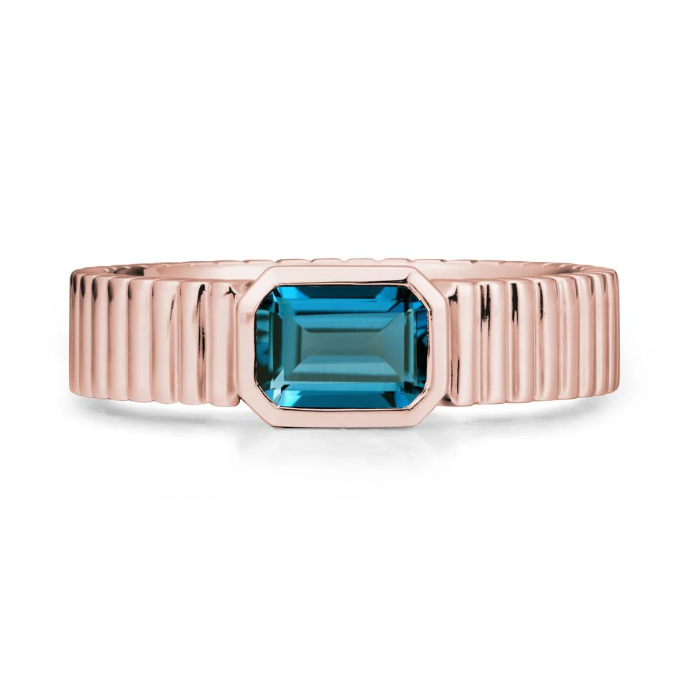 Ribbed Band Emerald Cut London Blue Topaz Ring - Image 4
